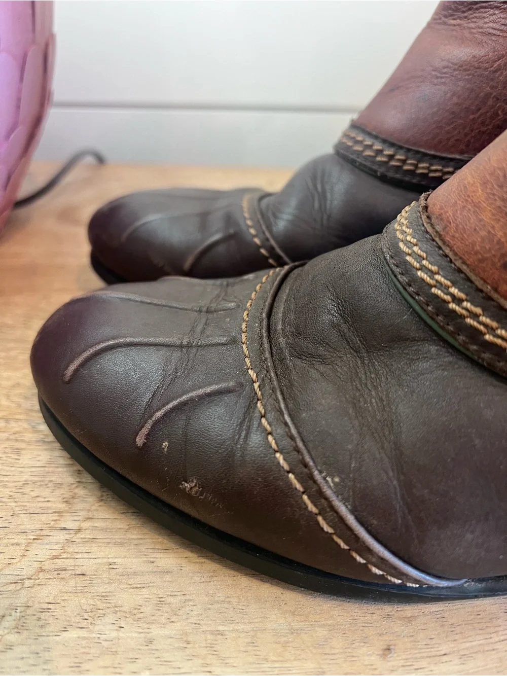 Ariat Two-Tone Brown Leather Pull-On Womens Vintage Work Boots Cabincore